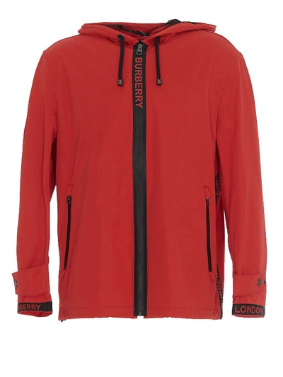 Shop Burberry Red Polyester Outerwear Jacket