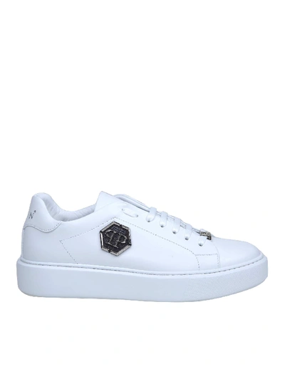 Shop Philipp Plein White Leather Sneakers