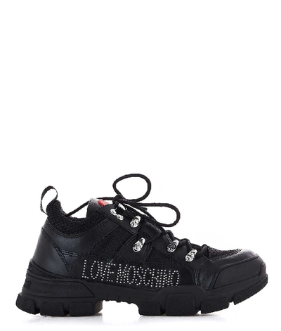 Shop Love Moschino Black Leather Sneakers