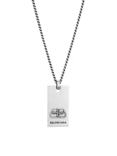 Shop Balenciaga Bb Pendant Silvertone Necklace In Antique Silver
