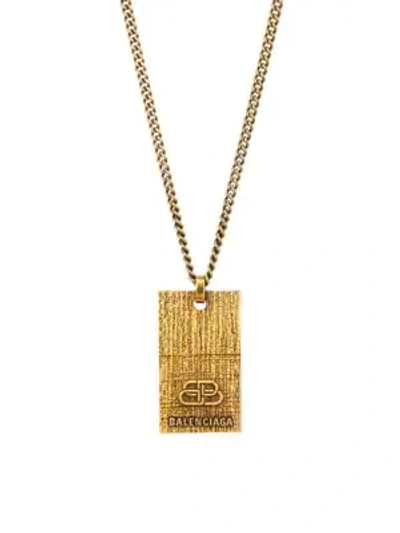 Shop Balenciaga Precious Bb Logo Pendant Necklace In Antique Gold