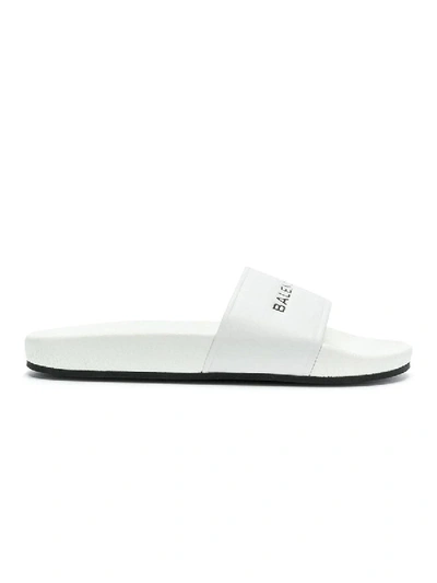 Shop Balenciaga Leather Slide Sandals In White