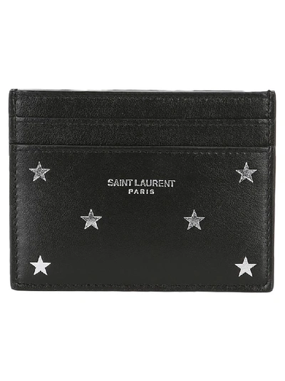 Shop Saint Laurent Embossed Little Stars Card Case In Nero/argento