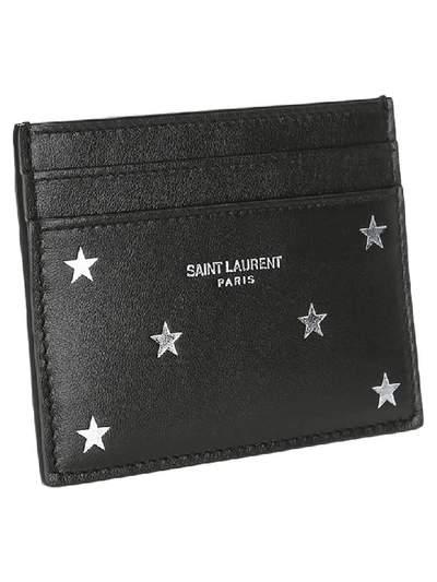 Shop Saint Laurent Embossed Little Stars Card Case In Nero/argento