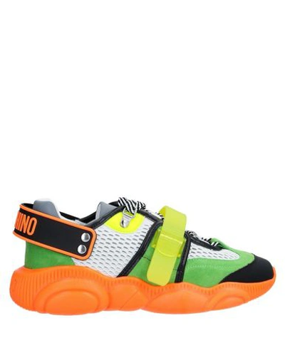 Shop Moschino Woman Sneakers Green Size 5 Textile Fibers, Soft Leather