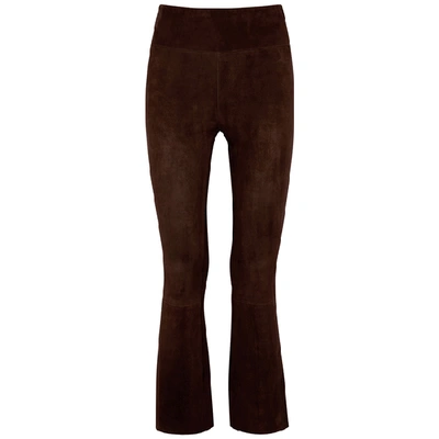 Shop Sprwmn Dark Brown Flared Suede Trousers