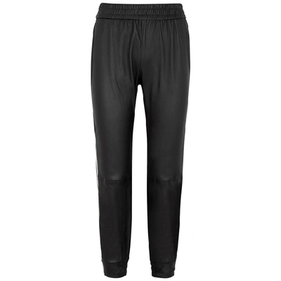 Shop Sprwmn Black Striped Leather Sweatpants In Black And White