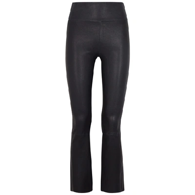Shop Sprwmn Navy Flared Leather Trousers