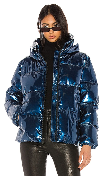 Shop Kendall + Kylie Metallic Puffer Jacket In Blue