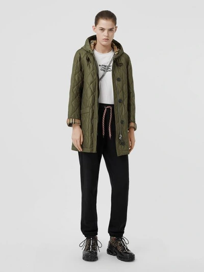 Shop Burberry Diamond Quilted Hooded Coat In Cadet Green