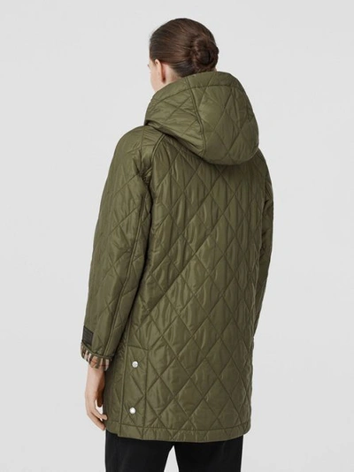 Shop Burberry Diamond Quilted Hooded Coat In Cadet Green
