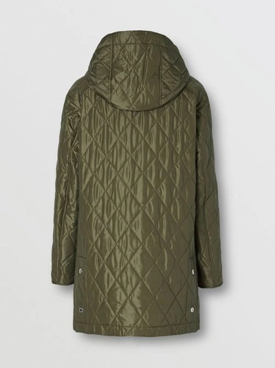 Shop Burberry Diamond Quilted Hooded Coat In Cadet Green