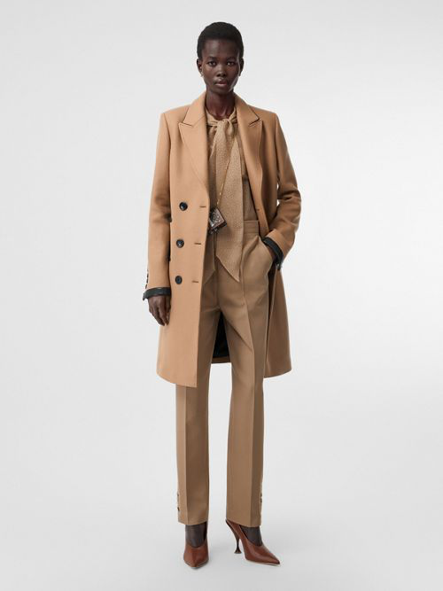 lambskin trim wool cashmere blend tailored coat