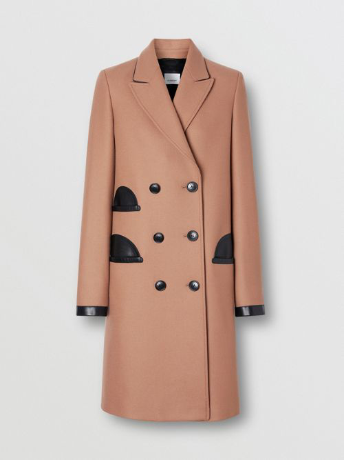 lambskin trim wool cashmere blend tailored coat
