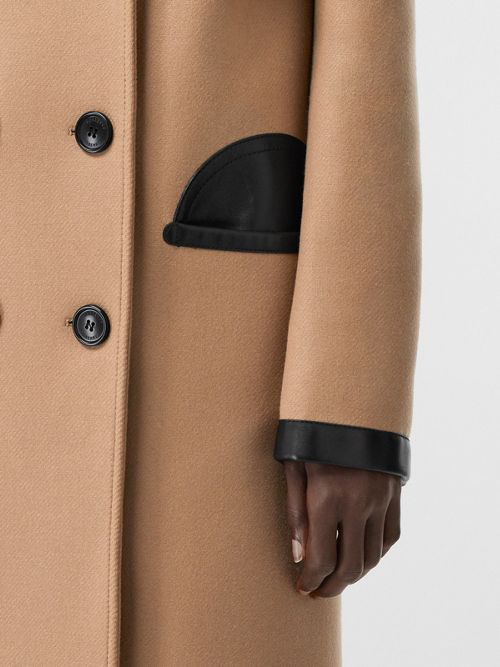 lambskin trim wool cashmere blend tailored coat