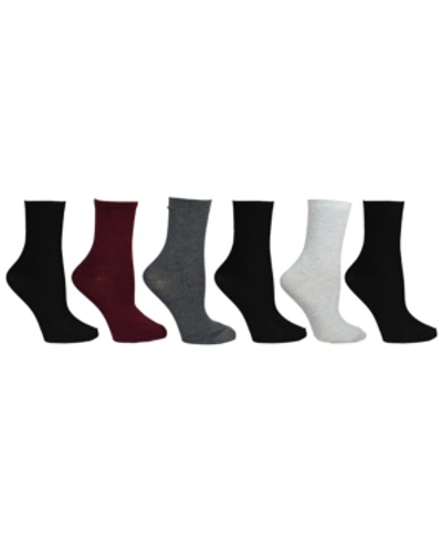 Shop Steve Madden Women's 6 Pack Texture & Solid Crew Socks, Online Only In Black/burgundy/charcoal/heather Grey