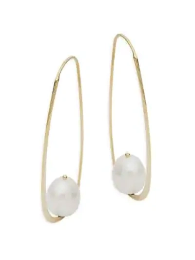 Shop Saks Fifth Avenue 14k Yellow Gold & Oval Freshwater Pearl Threader Earrings In White