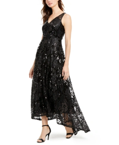 Shop Calvin Klein Sequined High-low Gown In Black