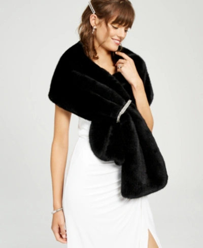 Shop Adrianna Papell Embellished Faux-fur Shrug In Black