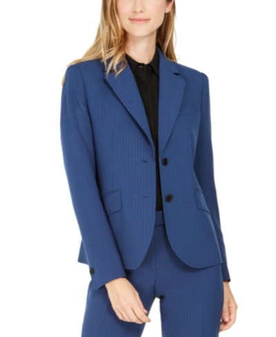 Shop Anne Klein Pinstriped Blazer In Spruce/anne Black