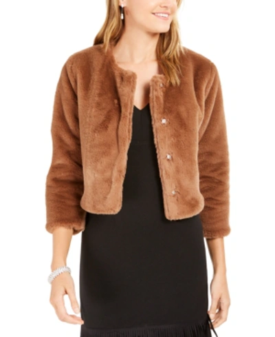 Shop Adrianna Papell Faux-fur Bolero Jacket In Mink Brown