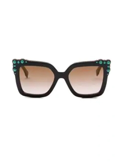 Shop Fendi 52mm Crystal-embellished Square Sunglasses In Black Aqua