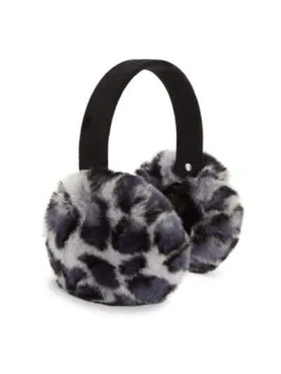 Shop Surell Animal-print Rex Rabbit Fur Ear Muffs In Grey