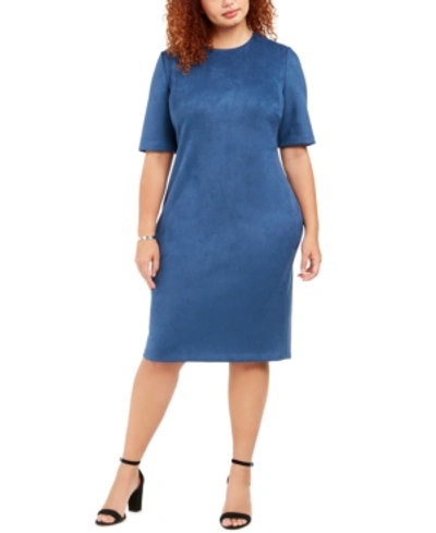 Shop Anne Klein Plus Size Faux-suede Sheath Dress In Spruce
