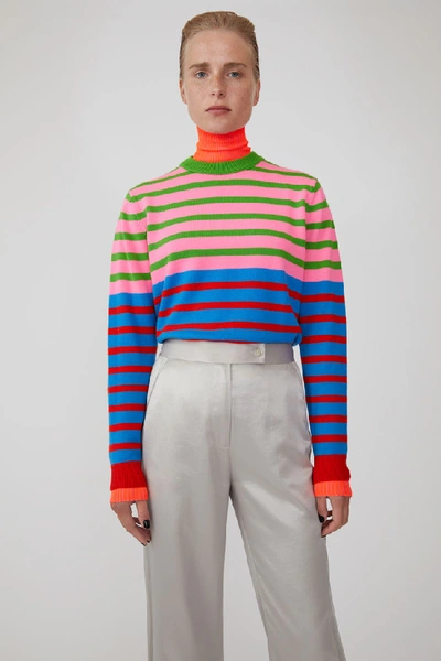 Shop Acne Studios Sp-ux-knit000001 Blue Multi In Colour-block Striped Sweater
