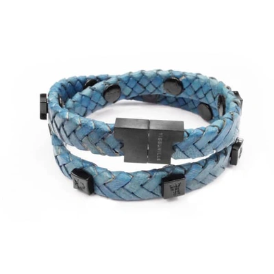 Shop Tissuville Royal Blue Leather Wrap Tarmac Bracelet With Black Studs
