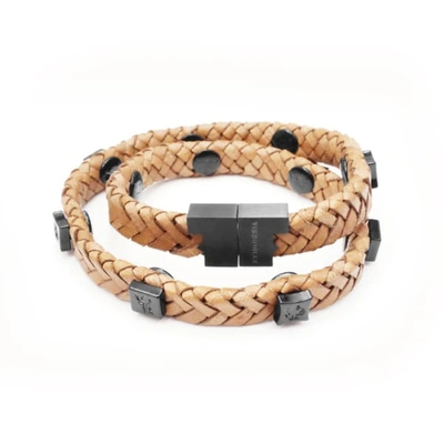 Shop Tissuville Rugged Brown Leather Wrap Tarmac Bracelet With Black Studs