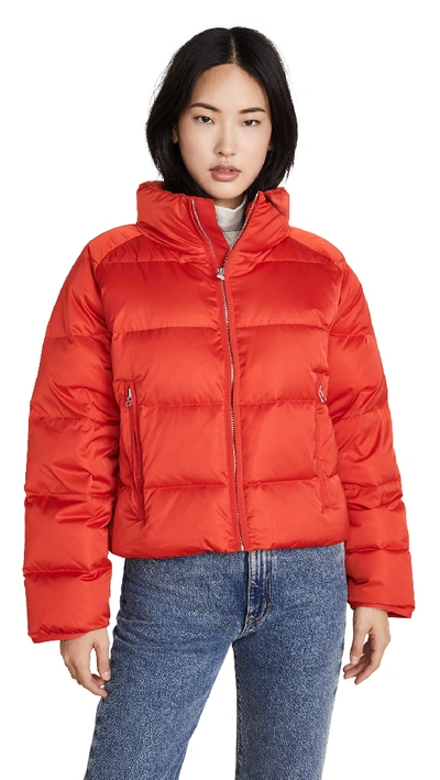 Tory Sport Cropped Performance Satin Down Jacket In Red | ModeSens