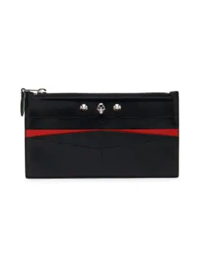 Shop Alexander Mcqueen Skull Leather Zippered Pouch In Black New Red