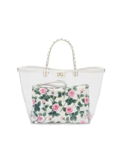 Shop Dolce & Gabbana Escape Rose-print Pvc Tote In White Roses