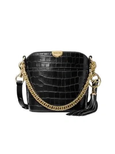 Shop Michael Michael Kors Women's Extra-small Bea Croc-embossed Leather Bucket Bag In Black