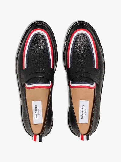 Shop Thom Browne Black Striped Leather Penny Loafers