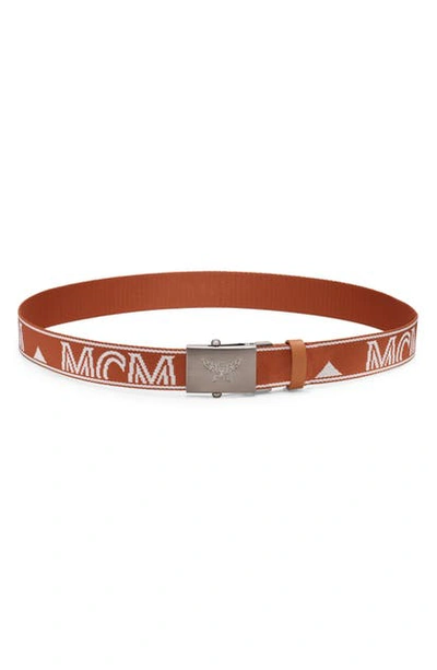 Shop Mcm Woven Logo Belt In Bran