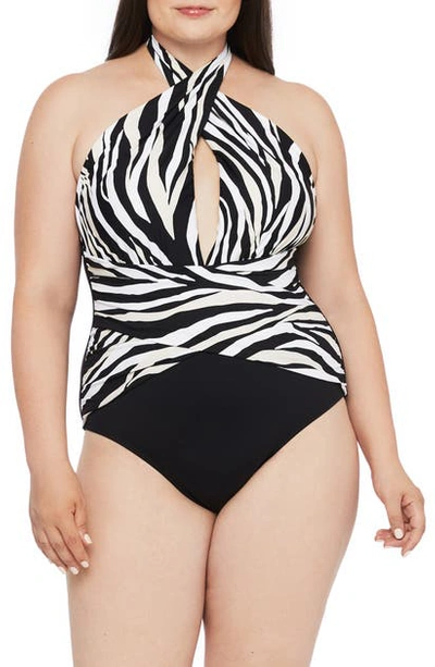 Shop La Blanca Zebra Print Wrap Front One-piece Swimsuit In Black/ Cream