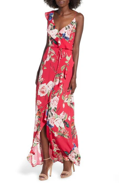 Shop Afrm Bowen Wrap Maxi Dress In Red Garden