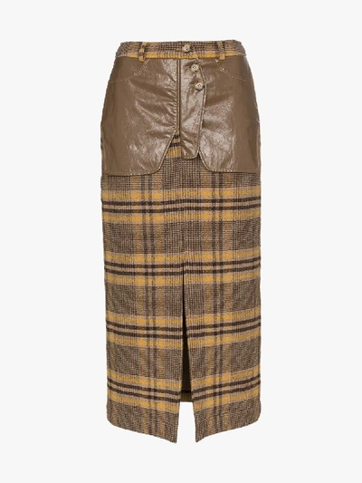 Shop Rejina Pyo Contrast Panel Midi Skirt In Brown