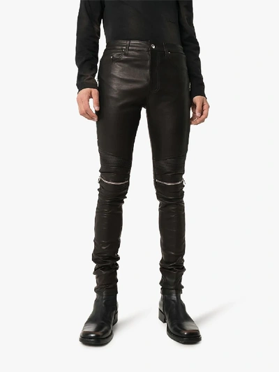 Shop Amiri Mx2 Leather Slim Fit Jeans In Black