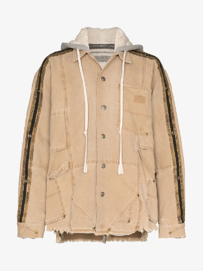 Shop Greg Lauren Royal Hooded Cotton Work Jacket In Brown