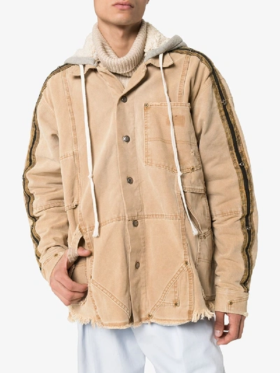 Shop Greg Lauren Royal Hooded Cotton Work Jacket In Brown