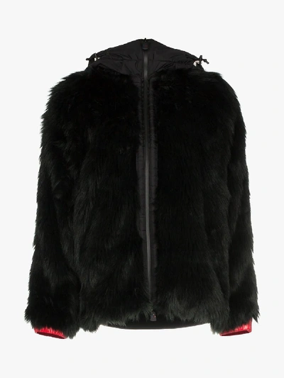 Shop Moncler Shearling Hooded Jacket In Black