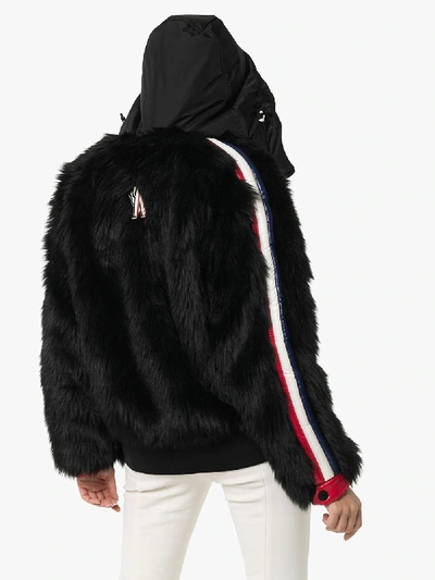 Shop Moncler Shearling Hooded Jacket In Black