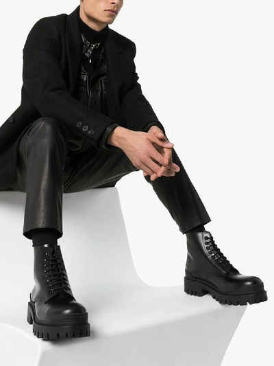 Shop Balenciaga Black Strike Leather Boots