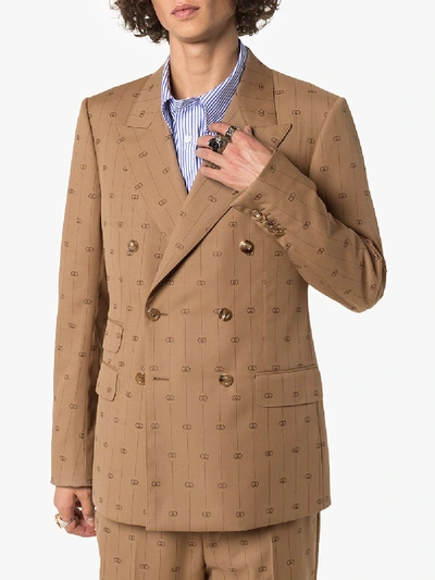 Shop Gucci Gg Stripe Double-breasted Blazer In Brown