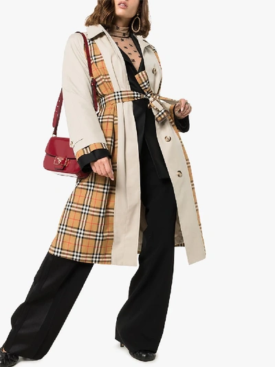 Shop Burberry Vintage Check Panelled Trench Coat In Brown
