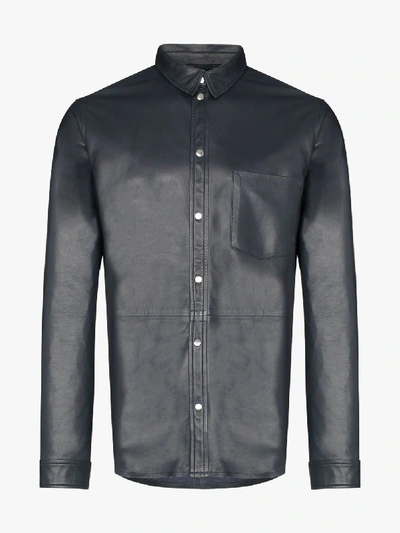 Shop Stand Studio Philip Leather Shirt In Blue