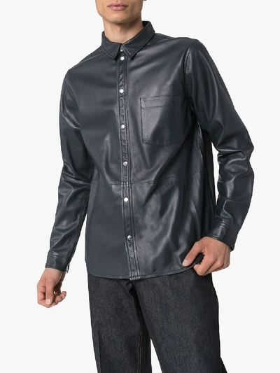 Shop Stand Studio Philip Leather Shirt In Blue